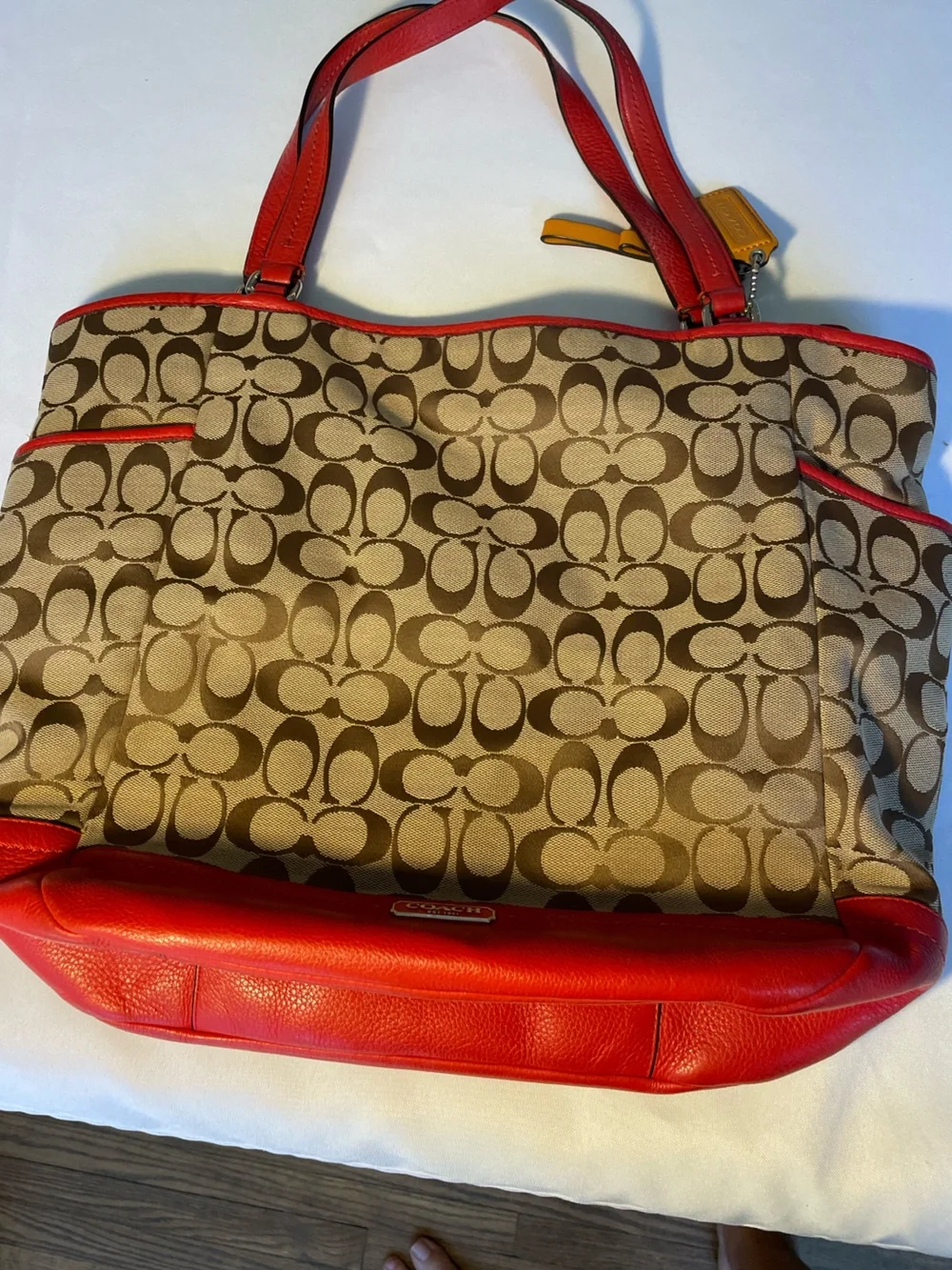 🔥 Coach Signature Jacquard Gallery Tote F23295 Red Leather Y2K